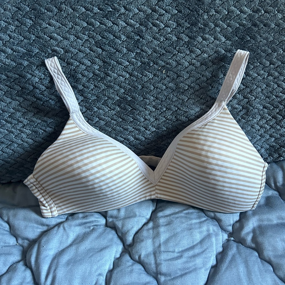 Warner's Beige and White Striped Bra
